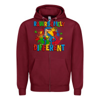 Burgundy rawrsomely different autism trex Zipper Hoodie - Zillion Design Studio