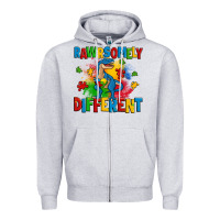 Heather Grey rawrsomely different autism trex Zipper Hoodie - Zillion Design Studio
