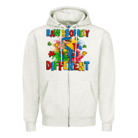 Oatmeal Heather rawrsomely different autism trex Zipper Hoodie - Zillion Design Studio