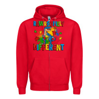 Red rawrsomely different autism trex Zipper Hoodie - Zillion Design Studio