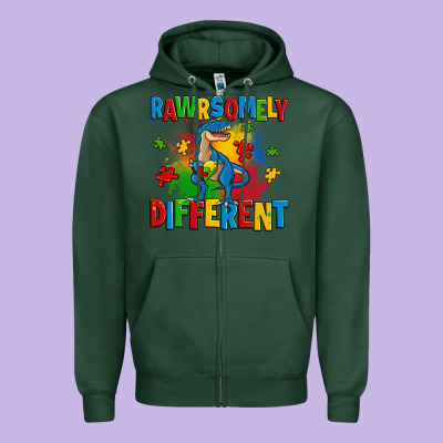 Rawrsomely Different Autism Trex Zipper Hoodie Designed By Zillion Design Studio