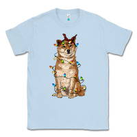 Dusty Blue christmas lights shiba inu Classic Tee - RanaPortraitStore