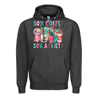 Charcoal Heather 50 coffee 50 anxiety coffee cups Zipper Hoodie - Zillion Design Studio