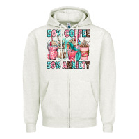 Oatmeal Heather 50 coffee 50 anxiety coffee cups Zipper Hoodie - Zillion Design Studio
