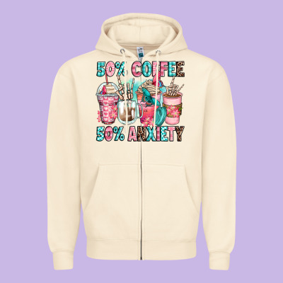 50 Coffee 50 Anxiety Coffee Cups Zipper Hoodie Designed By Zillion Design Studio