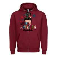 Burgundy all american mama messy bun Zipper Hoodie - Zillion Design Studio