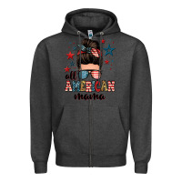 Charcoal Heather all american mama messy bun Zipper Hoodie - Zillion Design Studio