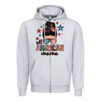 Heather Grey all american mama messy bun Zipper Hoodie - Zillion Design Studio