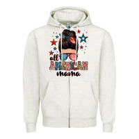 Oatmeal Heather all american mama messy bun Zipper Hoodie - Zillion Design Studio