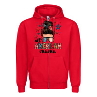 Red all american mama messy bun Zipper Hoodie - Zillion Design Studio