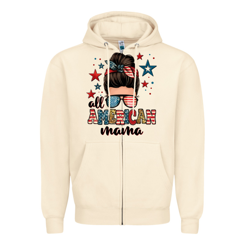 All American Mama Messy Bun Zipper Hoodie by Zillion Design Studio | Teevron