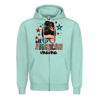 Seafoam all american mama messy bun Zipper Hoodie - Zillion Design Studio
