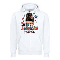 White all american mama messy bun Zipper Hoodie - Zillion Design Studio