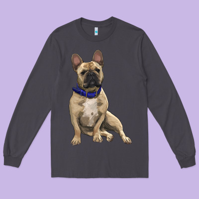 French Bulldog With Royal Blue Long Sleeve Tee Designed By Ranaportraitstore