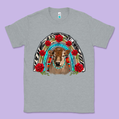 Brown Baby Cow Floral Rose Rainbow Classic Tee Designed By Barkaloodesign