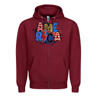 Burgundy america lightning bolt Zipper Hoodie - Zillion Design Studio