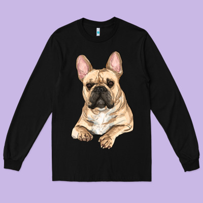 French Bulldog Sitting Long Sleeve Tee Designed By Ranaportraitstore