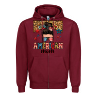 Burgundy american mom junkie messy bun Zipper Hoodie - Zillion Design Studio