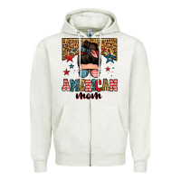 Oatmeal Heather american mom junkie messy bun Zipper Hoodie - Zillion Design Studio