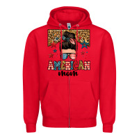 Red american mom junkie messy bun Zipper Hoodie - Zillion Design Studio