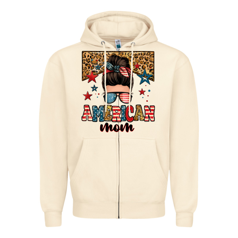 American Mom Junkie Messy Bun Zipper Hoodie by Zillion Design Studio | Teevron
