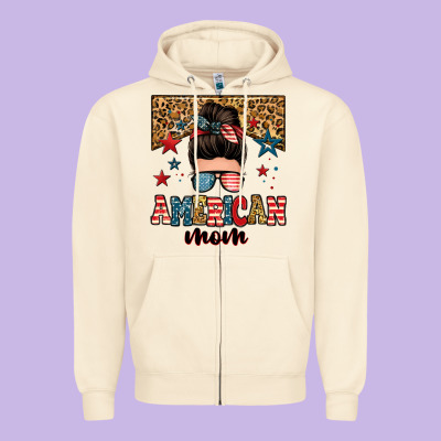 American Mom Junkie Messy Bun Zipper Hoodie Designed By Zillion Design Studio