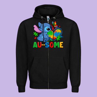 Ausome Stitch Autism Zipper Hoodie Designed By Zillion Design Studio