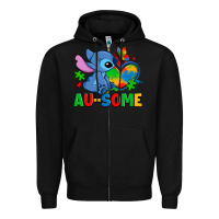 Black ausome stitch autism Zipper Hoodie - Zillion Design Studio