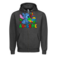 Charcoal Heather ausome stitch autism Zipper Hoodie - Zillion Design Studio