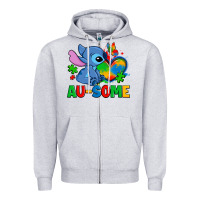 Heather Grey ausome stitch autism Zipper Hoodie - Zillion Design Studio