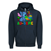 Navy ausome stitch autism Zipper Hoodie - Zillion Design Studio