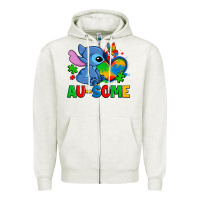 Oatmeal Heather ausome stitch autism Zipper Hoodie - Zillion Design Studio