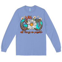 Colony Blue with god all things are possible daisy Long Sleeve Tee - Zillion Design Studio