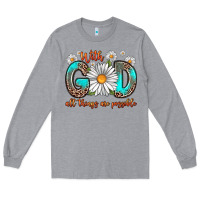 Heather Grey with god all things are possible daisy Long Sleeve Tee - Zillion Design Studio