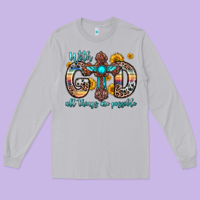 With God All Things Are Possible Cross Long Sleeve Tee Designed By Zillion Design Studio