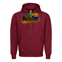 Burgundy autism american flag Zipper Hoodie - Zillion Design Studio
