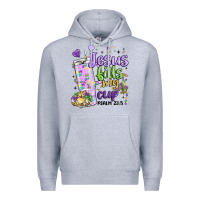 Heather Grey mardi gras jesus fills my cup Premium Hoodie - MaliasSmallBusiness