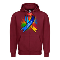 Burgundy autism ribbon Zipper Hoodie - Zillion Design Studio