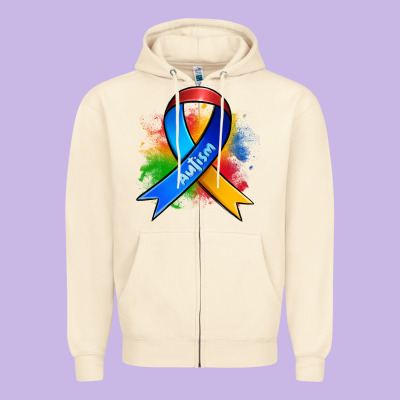 Autism Ribbon Zipper Hoodie Designed By Zillion Design Studio