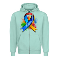Seafoam autism ribbon Zipper Hoodie - Zillion Design Studio