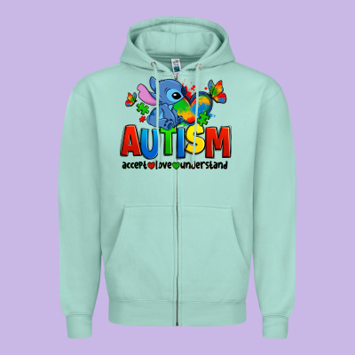 Autism Stitch Accept Love Understand Zipper Hoodie Designed By Zillion Design Studio