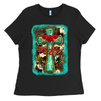 Black cross faith background Ladies Tee - BarkalooDesign
