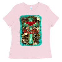 Bubblegum Pink cross faith background Ladies Tee - BarkalooDesign