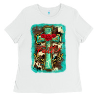 White cross faith background Ladies Tee - BarkalooDesign