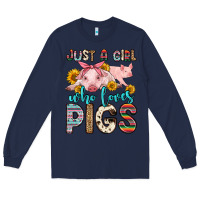 Navy just a girl who loves pigs Long Sleeve Tee - Zillion Design Studio