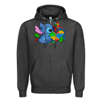 Charcoal Heather autism stitch heart Zipper Hoodie - Zillion Design Studio
