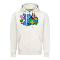 Oatmeal Heather autism stitch heart Zipper Hoodie - Zillion Design Studio