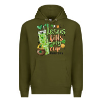 Army Green st. patricks day jesus fills my cup Premium Hoodie - MaliasSmallBusiness