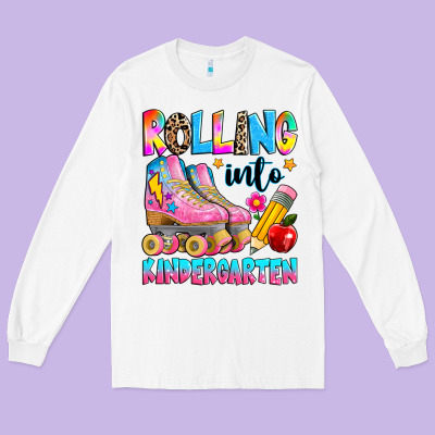 Rolling Into Kindergarten Grade Long Sleeve Tee Designed By Texasbilliewilder
