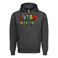 Charcoal Heather autism stitch seeing the world differently Zipper Hoodie - Zillion Design Studio